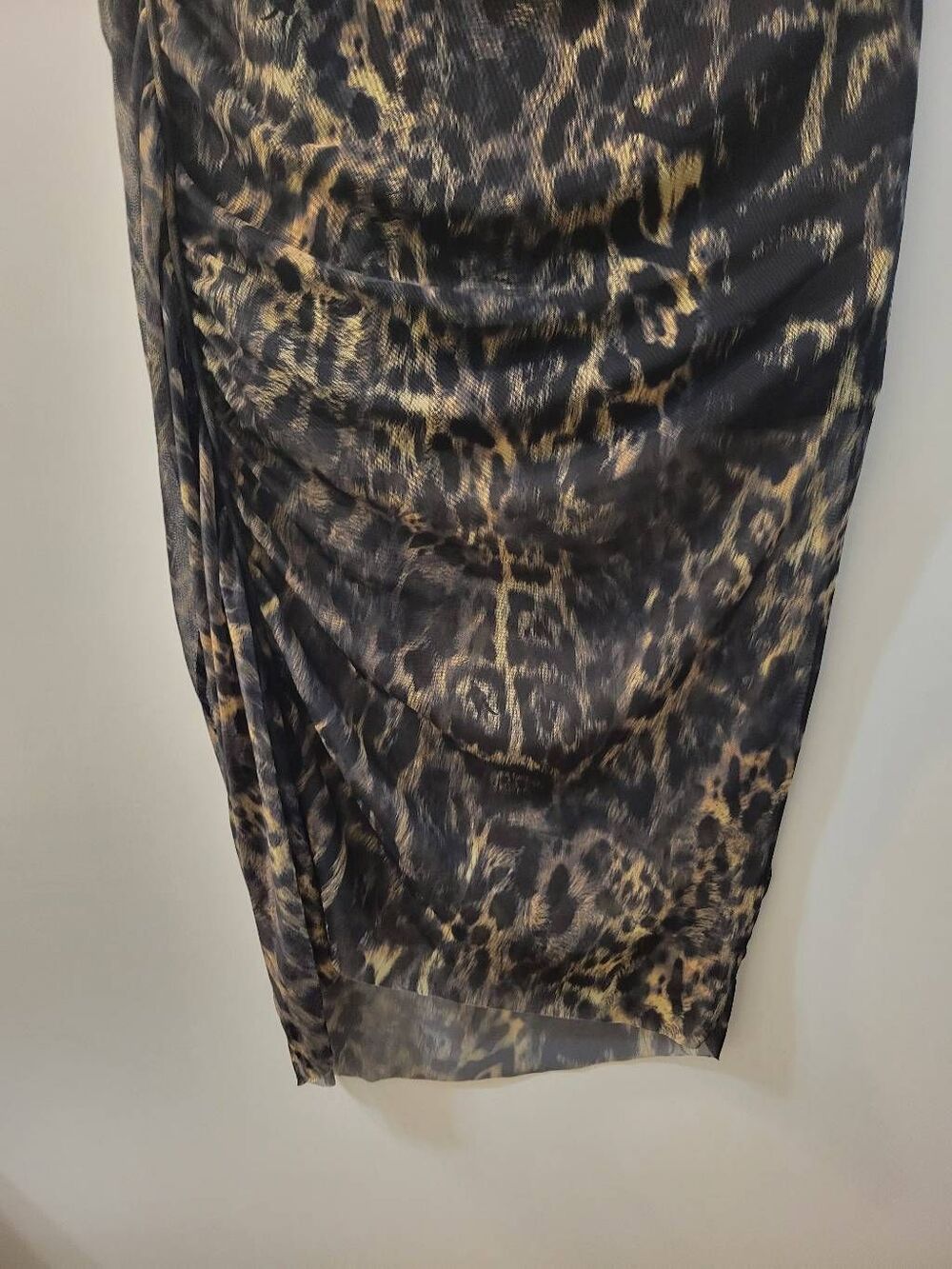 All Saints Nora Leopard Print Mesh Ruched Midi Skirt Sheer Overlay Size 10 - Picture 2 of 14